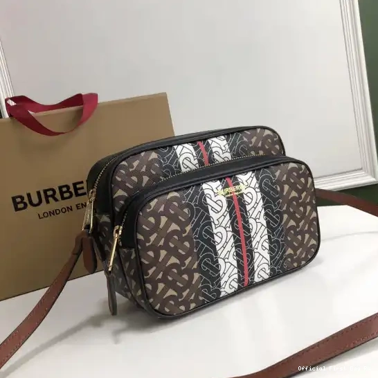 Official First Bag Ru Bag Stripe Camera Medium BURBERRY E-canvas Monogram 0516